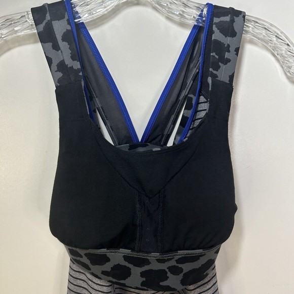 Lululemon Sz. 4 Super Sport Gray Blue Striped Animal Print Athletic Tank Top - Picture 7 of 12